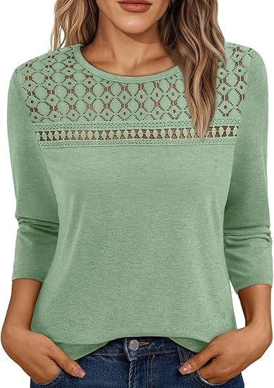 Amazon európai és amerikai határokon átnyúló 3/4-es hosszú ujjú női felsők csipke kivágású üzleti alkalmi kerek nyakú tavaszi és nyári hosszú ujjú női
