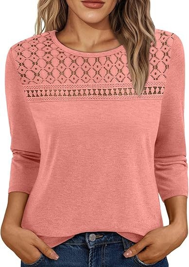 Amazon európai és amerikai határokon átnyúló 3/4-es hosszú ujjú női felsők csipke kivágású üzleti alkalmi kerek nyakú tavaszi és nyári hosszú ujjú női