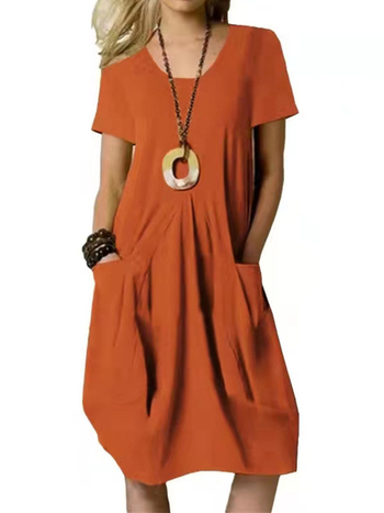 Európai és amerikai külkereskedelmi határokon átnyúló Amazon Független Állomás 2024 Zsebes, középhosszú, rövid ujjú ruha, A-vonalú midi ruha