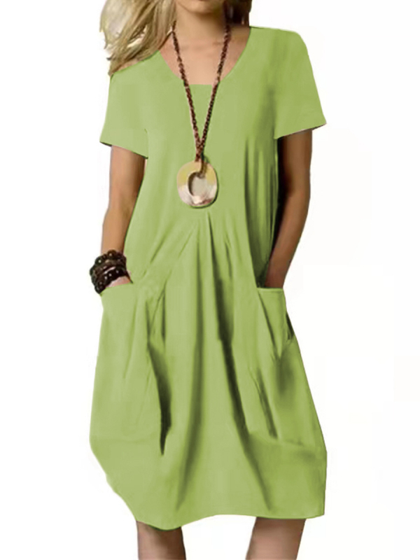 Európai és amerikai külkereskedelmi határokon átnyúló Amazon Független Állomás 2024 Zsebes, középhosszú, rövid ujjú ruha, A-vonalú midi ruha