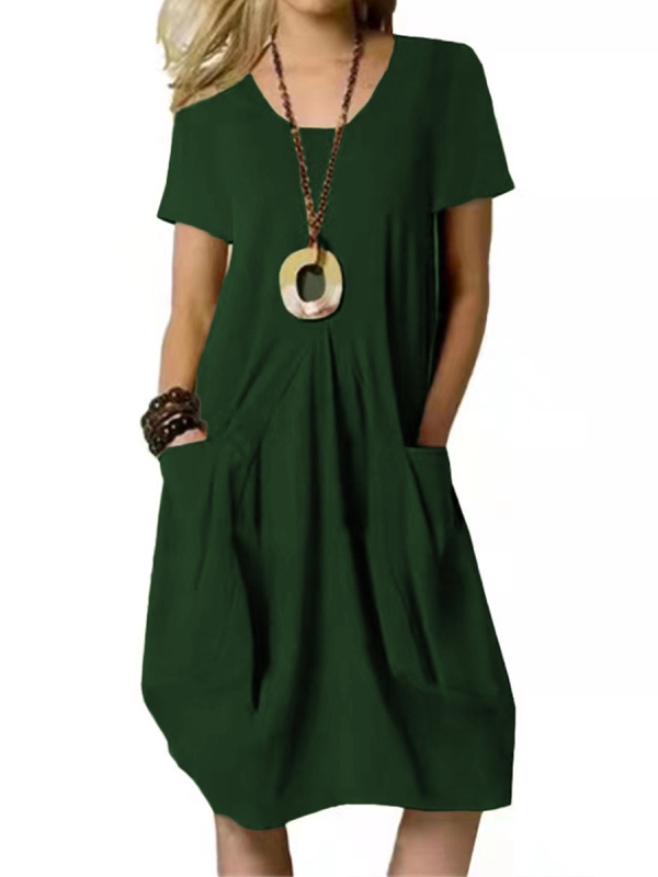 Európai és amerikai külkereskedelmi határokon átnyúló Amazon Független Állomás 2024 Zsebes, középhosszú, rövid ujjú ruha, A-vonalú midi ruha