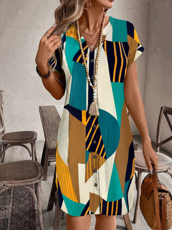 Független Állomás Nyári Stílusú Denevérujjú Mintás Ing, Határokon Átnyúló Export Európai és Amerikai Ünnepi Színes Egysoros Ing Női