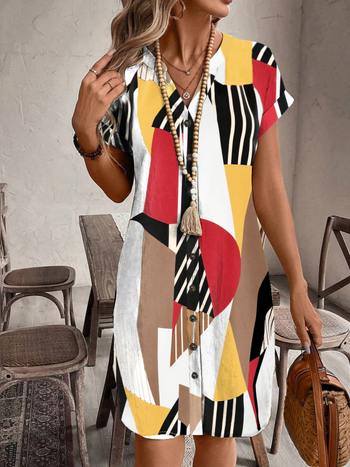 Független Állomás Nyári Stílusú Denevérujjú Mintás Ing, Határokon Átnyúló Export Európai és Amerikai Ünnepi Színes Egysoros Ing Női