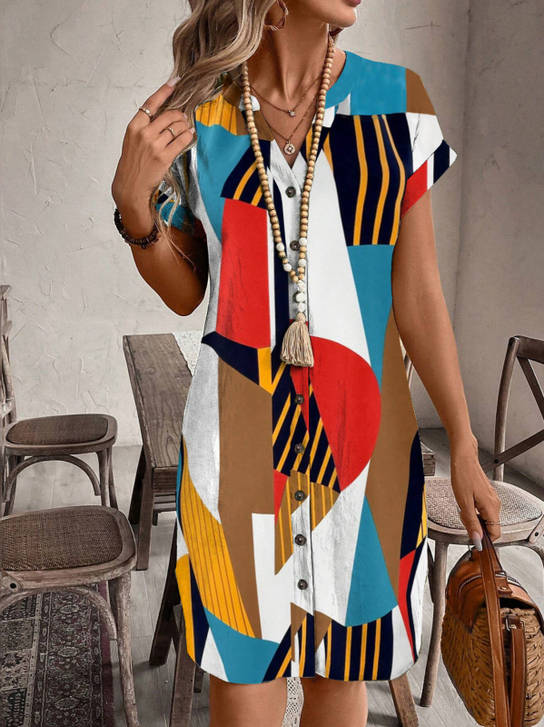 Független Állomás Nyári Stílusú Denevérujjú Mintás Ing, Határokon Átnyúló Export Európai és Amerikai Ünnepi Színes Egysoros Ing Női