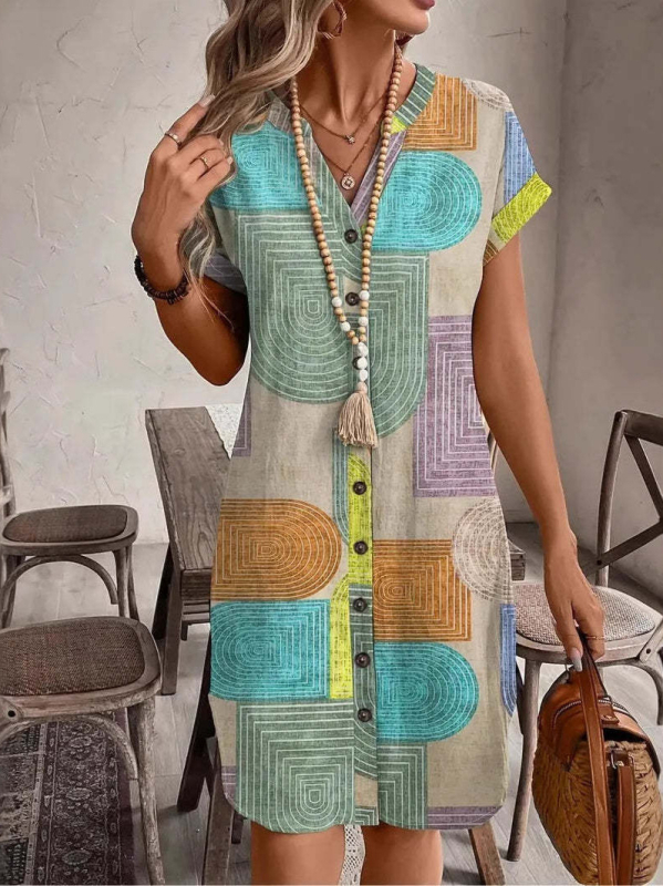 Független Állomás Nyári Stílusú Denevérujjú Mintás Ing, Határokon Átnyúló Export Európai és Amerikai Ünnepi Színes Egysoros Ing Női