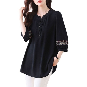 Korcsökkentő, plus size női hímzett, pufók Meimei 100.00kg-os sifon ing, elegáns, bő, középhosszú ujjú felső