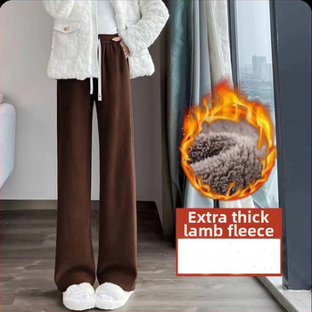 300 kg-os plus size női téli északkeleti viselet vastag báránygyapjúból készült, egyenes csőből készült, polár bélésű, meleg kordbársony nadrág, bő szárú