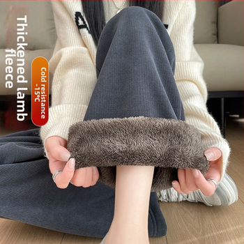 300 kg-os plus size női téli északkeleti viselet vastag báránygyapjúból készült, egyenes csőből készült, polár bélésű, meleg kordbársony nadrág, bő szárú