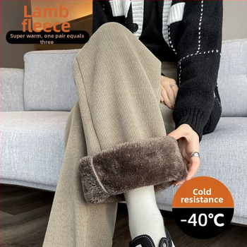 300 kg-os plus size női téli északkeleti viselet vastag báránygyapjúból készült, egyenes csőből készült, polár bélésű, meleg kordbársony nadrág, bő szárú