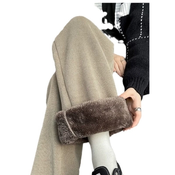 300 kg-os plus size női téli északkeleti viselet vastag báránygyapjúból készült, egyenes csőből készült, polár bélésű, meleg kordbársony nadrág, bő szárú