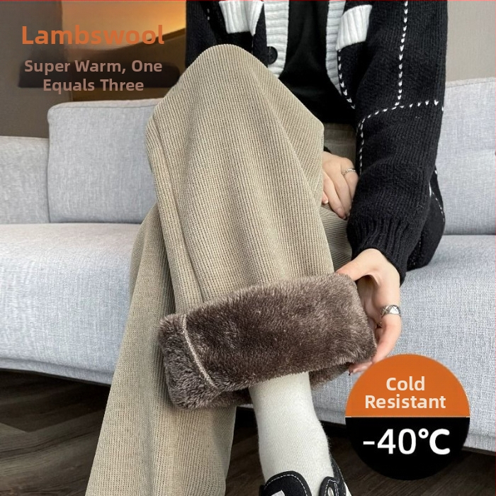 300 kg-os plus size női téli északkeleti viselet vastag báránygyapjúból készült, egyenes csőből készült, polár bélésű, meleg kordbársony nadrág, bő szárú