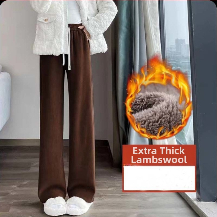 300 kg-os plus size női téli északkeleti viselet vastag báránygyapjúból készült, egyenes csőből készült, polár bélésű, meleg kordbársony nadrág, bő szárú