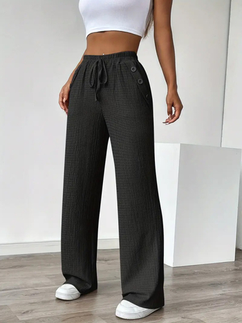 2025 Új Női Egyszínű Zsebes Gombos Hosszú Nadrág Enyhén Rugalmas Minta Nélküli Divatos Slim Fit Gombos Hosszú Nadrág