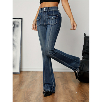 Amerikai, magas derekú, egyenes szárú, nagy rugalmasságú, új, retró, karcsúsító, bő szárú farmernadrág