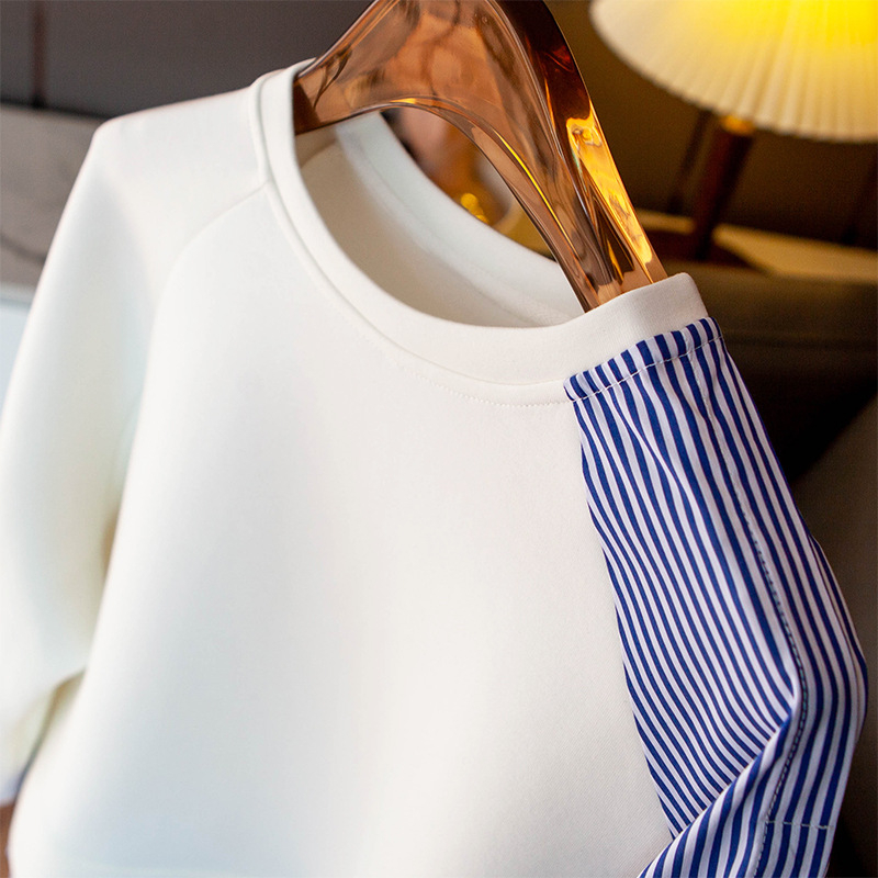 Informális Dizájnú, Réskötéses Kerek Nyakú Női Pulóver Őszi Új Aszimmetrikus Csíkos Laza Pamut Felső