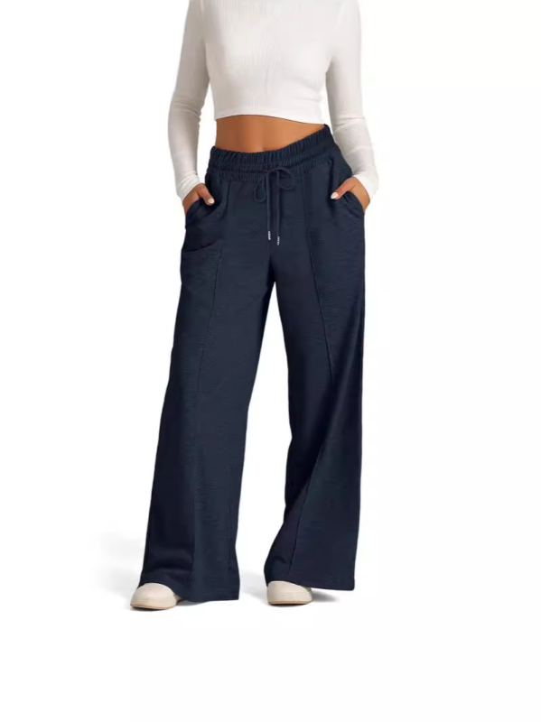 Határokon átnyúló e-kereskedelem Amazon 2025 őszi és téli európai és amerikai női kötős, tiszta színű derékú, divatos, széles szárú, lezser nadrág