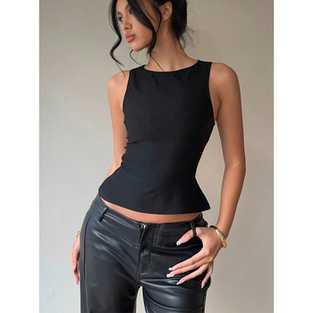 2025 Νέα καλοκαιρινά γυναικεία ρούχα σε ευρωπαϊκό και αμερικανικό στυλ Amazon Export Sexy Style Vest Ελαστική αμάνικη λεπτή μπλούζα