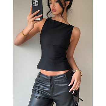 2025 Νέα καλοκαιρινά γυναικεία ρούχα σε ευρωπαϊκό και αμερικανικό στυλ Amazon Export Sexy Style Vest Ελαστική αμάνικη λεπτή μπλούζα