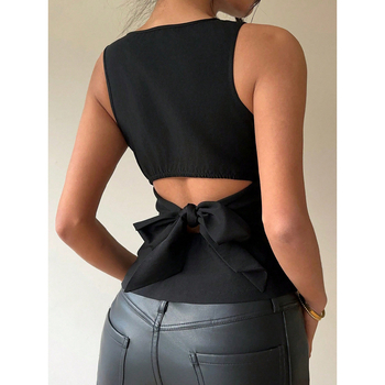 2025 Νέα καλοκαιρινά γυναικεία ρούχα σε ευρωπαϊκό και αμερικανικό στυλ Amazon Export Sexy Style Vest Ελαστική αμάνικη λεπτή μπλούζα