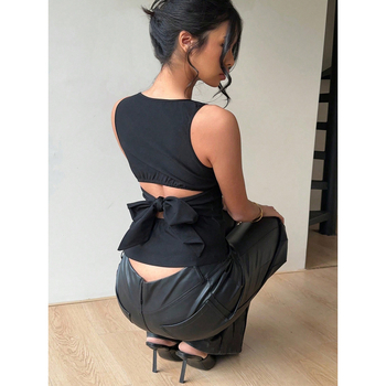 2025 Νέα καλοκαιρινά γυναικεία ρούχα σε ευρωπαϊκό και αμερικανικό στυλ Amazon Export Sexy Style Vest Ελαστική αμάνικη λεπτή μπλούζα