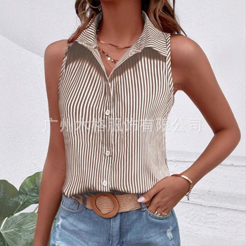 2025 Amazon Független Állomás Határokon Átnyúló Új 3D Digitális Nyomtatású Női Divat Ujjatlan Fekete Ing Felső