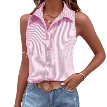 2025 Amazon Független Állomás Határokon Átnyúló Új 3D Digitális Nyomtatású Női Divat Ujjatlan Fekete Ing Felső