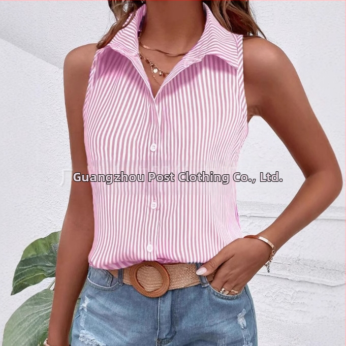 2025 Amazon Független Állomás Határokon Átnyúló Új 3D Digitális Nyomtatású Női Divat Ujjatlan Fekete Ing Felső