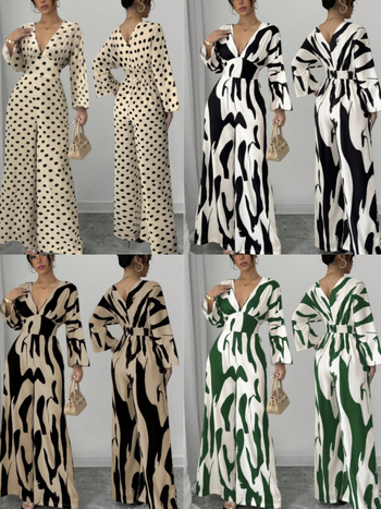 2025-ös európai és amerikai határokon átnyúló Amazon független állomás tavaszi és nyári robbanásszerű nyomtatású V-nyakú, vékony, szexi overál