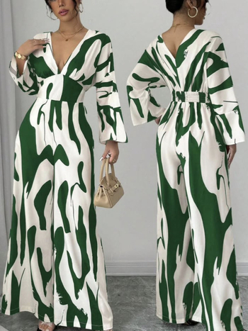 2025 Ευρώπη και Ηνωμένες Πολιτείες διασυνοριακός ανεξάρτητος σταθμός Amazon άνοιξη και καλοκαίρι εκρήξεις τυπωμένο V-neck λεπτό σέξι ολόσωμη φόρμα