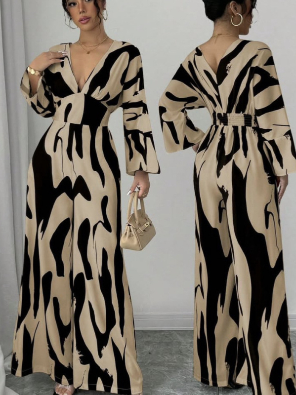 2025-ös európai és amerikai határokon átnyúló Amazon független állomás tavaszi és nyári robbanásszerű nyomtatású V-nyakú, vékony, szexi overál