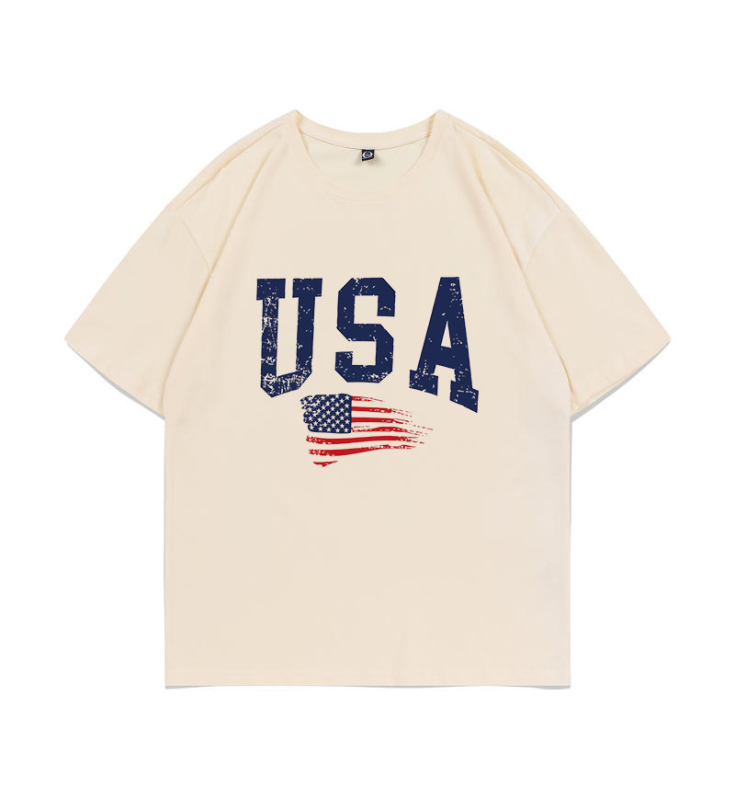 Amerikai betűkombinációjú nyomtatású, váll nélküli női póló, nyári divat, lezser, női felső, függetlenség napja