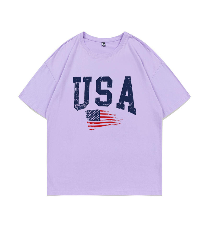 Amerikai betűkombinációjú nyomtatású, váll nélküli női póló, nyári divat, lezser, női felső, függetlenség napja