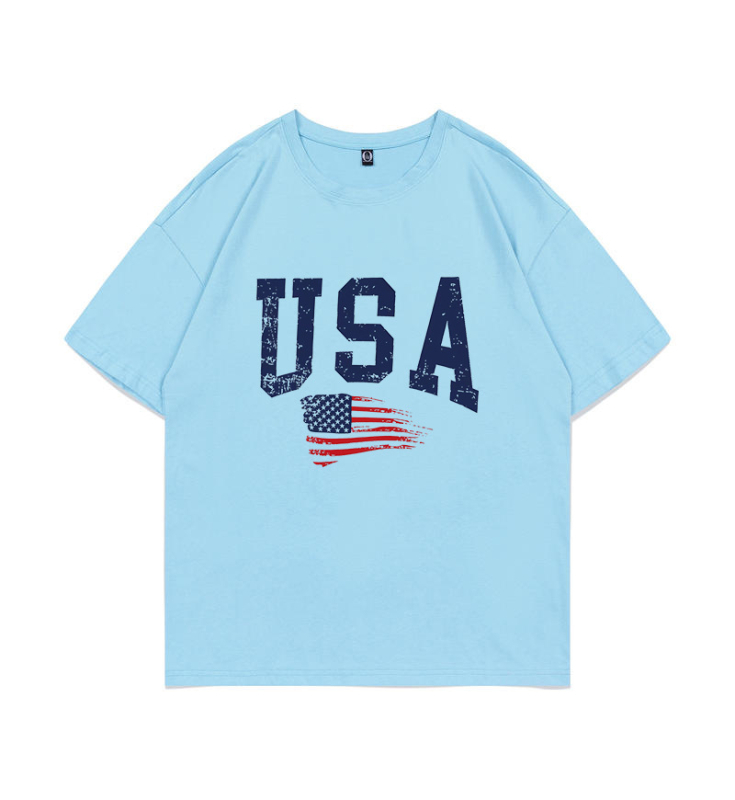 Amerikai betűkombinációjú nyomtatású, váll nélküli női póló, nyári divat, lezser, női felső, függetlenség napja