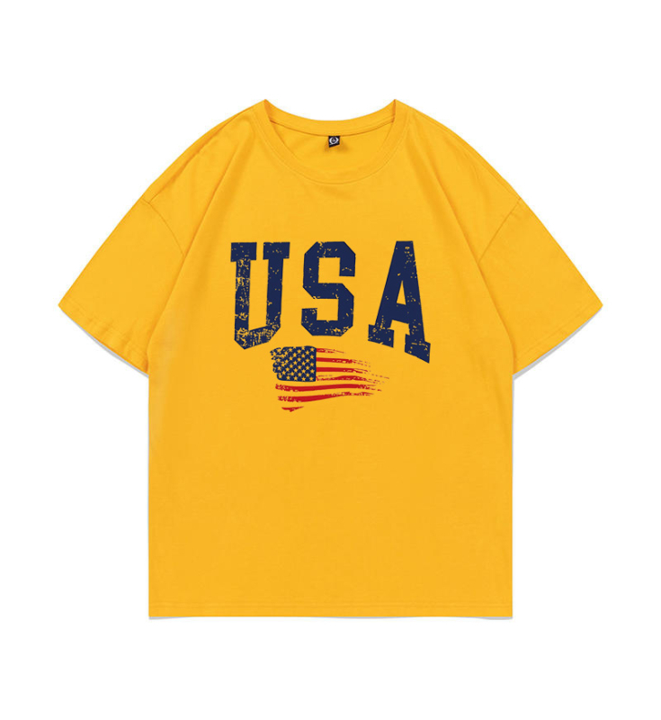 Amerikai betűkombinációjú nyomtatású, váll nélküli női póló, nyári divat, lezser, női felső, függetlenség napja