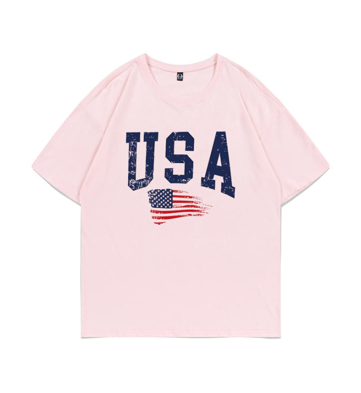 Amerikai betűkombinációjú nyomtatású, váll nélküli női póló, nyári divat, lezser, női felső, függetlenség napja