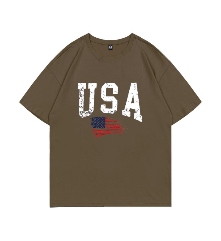 Amerikai betűkombinációjú nyomtatású, váll nélküli női póló, nyári divat, lezser, női felső, függetlenség napja