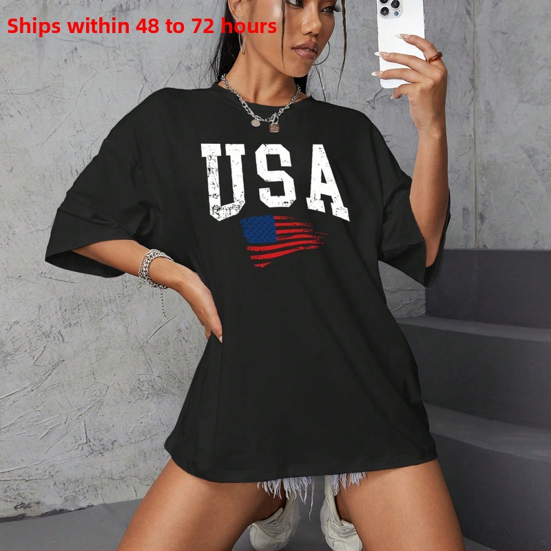Amerikai betűkombinációjú nyomtatású, váll nélküli női póló, nyári divat, lezser, női felső, függetlenség napja