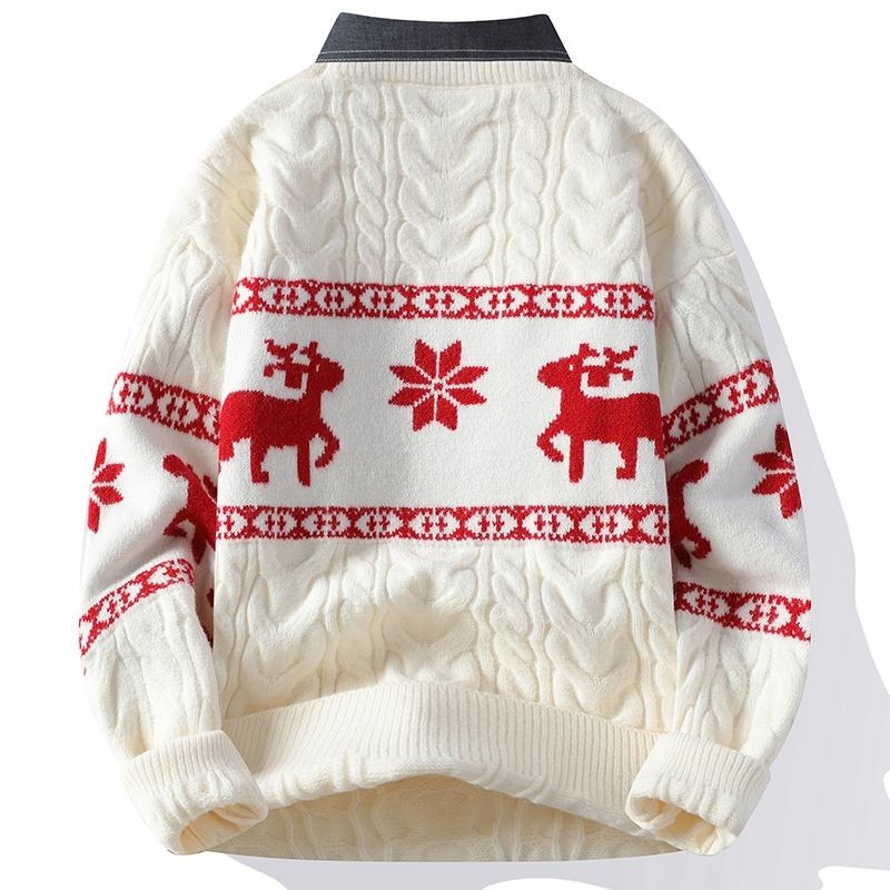 Férfi téli divatos márkás hamis kétrészes pulóver alap ing ifjúsági inggallér meleg kötött férfi ing színblokkos felső