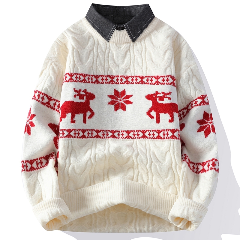 Férfi téli divatos márkás hamis kétrészes pulóver alap ing ifjúsági inggallér meleg kötött férfi ing színblokkos felső