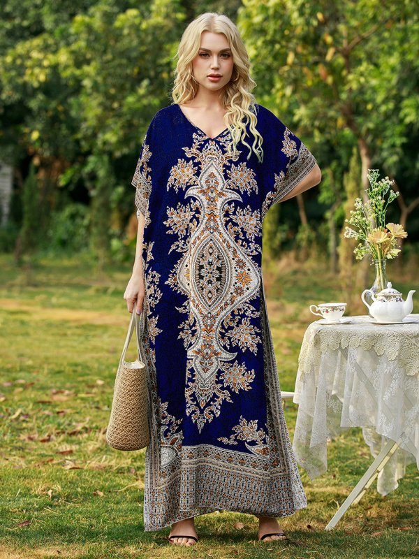 2025 Prekogranična europska i američka nova ženska printana suknja velike veličine, široka okrugla vratna haljina Missi za odmor na moru