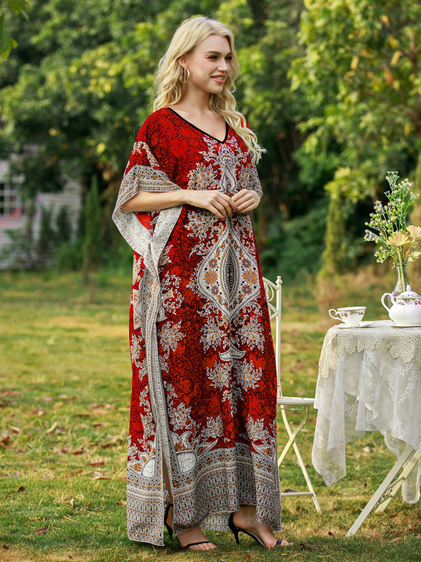 2025 Prekogranična europska i američka nova ženska printana suknja velike veličine, široka okrugla vratna haljina Missi za odmor na moru