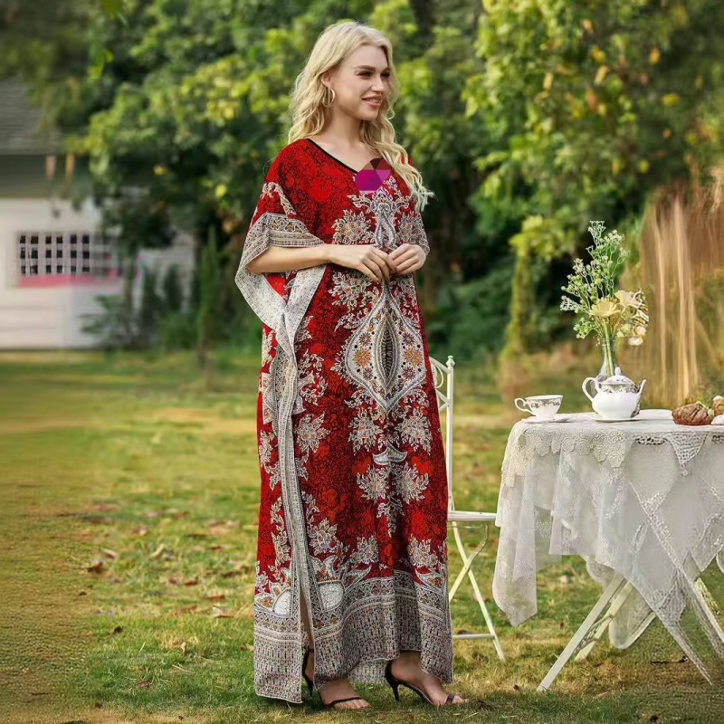 2025 Prekogranična europska i američka nova ženska printana suknja velike veličine, široka okrugla vratna haljina Missi za odmor na moru