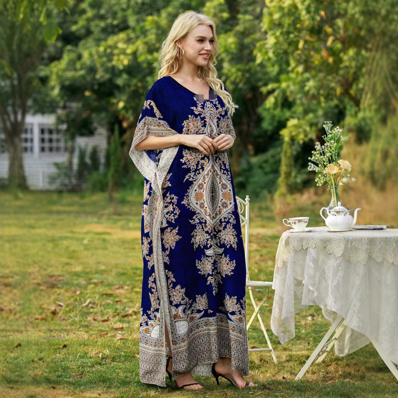 2025 Prekogranična europska i američka nova ženska printana suknja velike veličine, široka okrugla vratna haljina Missi za odmor na moru