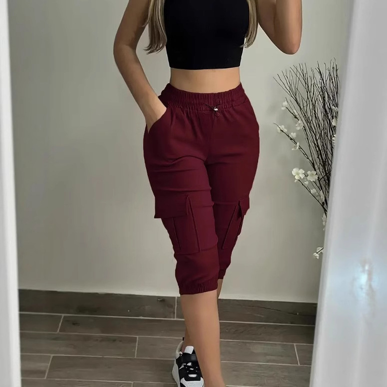 2025-ös nyári lezser divatos európai és amerikai népszerű női lezser nadrág, többzsebes, rövidített nadrág gyártó