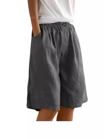 2024-es, határokon átnyúló Amazon pamut és lenvászon rövidnadrág, női nyári, új, laza, magas derekú, közepes hosszúságú nadrág.