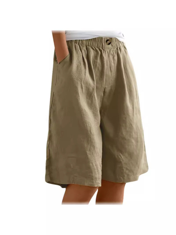 2024-es, határokon átnyúló Amazon pamut és lenvászon rövidnadrág, női nyári, új, laza, magas derekú, közepes hosszúságú nadrág.