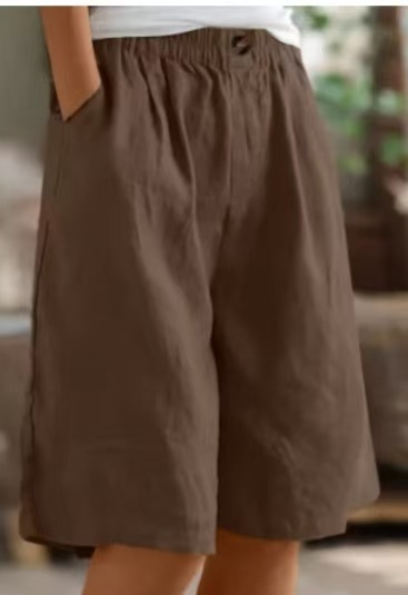 2024-es, határokon átnyúló Amazon pamut és lenvászon rövidnadrág, női nyári, új, laza, magas derekú, közepes hosszúságú nadrág.
