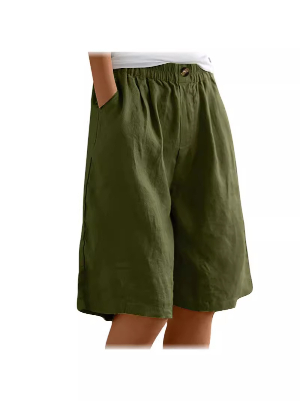 2024-es, határokon átnyúló Amazon pamut és lenvászon rövidnadrág, női nyári, új, laza, magas derekú, közepes hosszúságú nadrág.