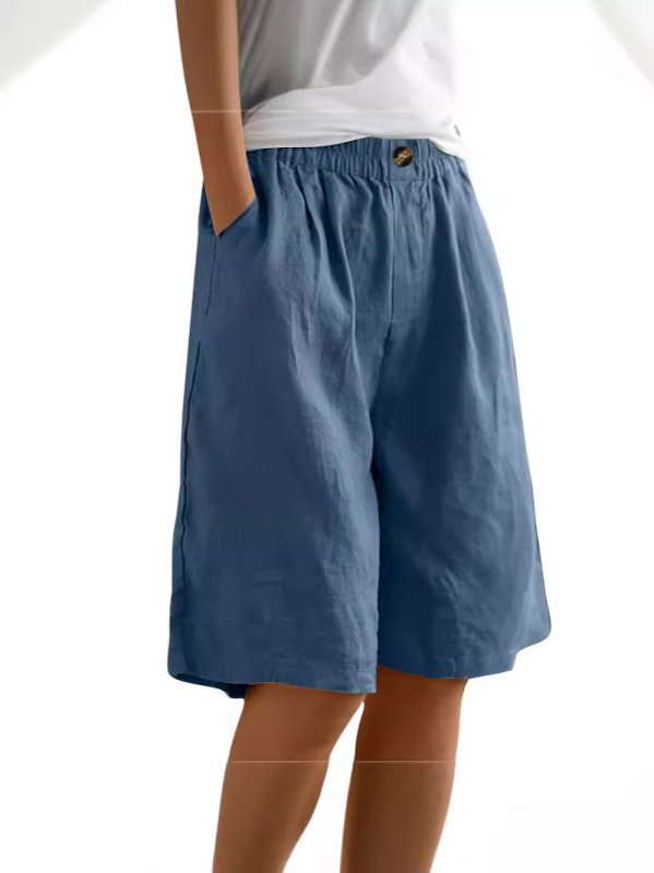 2024-es, határokon átnyúló Amazon pamut és lenvászon rövidnadrág, női nyári, új, laza, magas derekú, közepes hosszúságú nadrág.