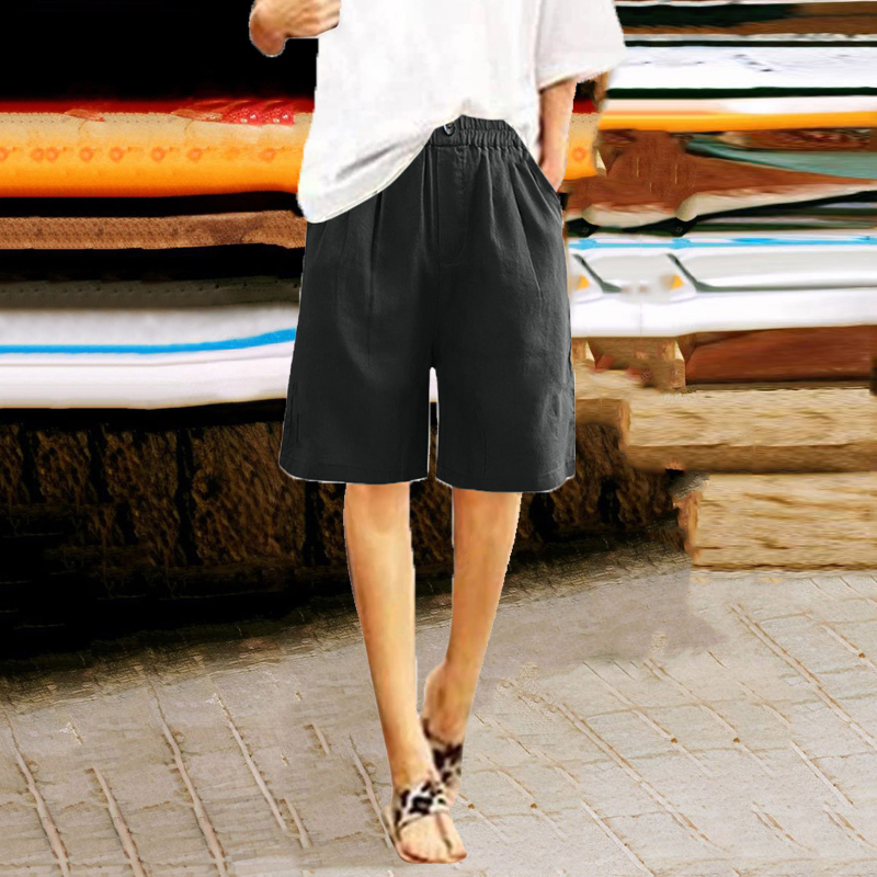 2024-es, határokon átnyúló Amazon pamut és lenvászon rövidnadrág, női nyári, új, laza, magas derekú, közepes hosszúságú nadrág.